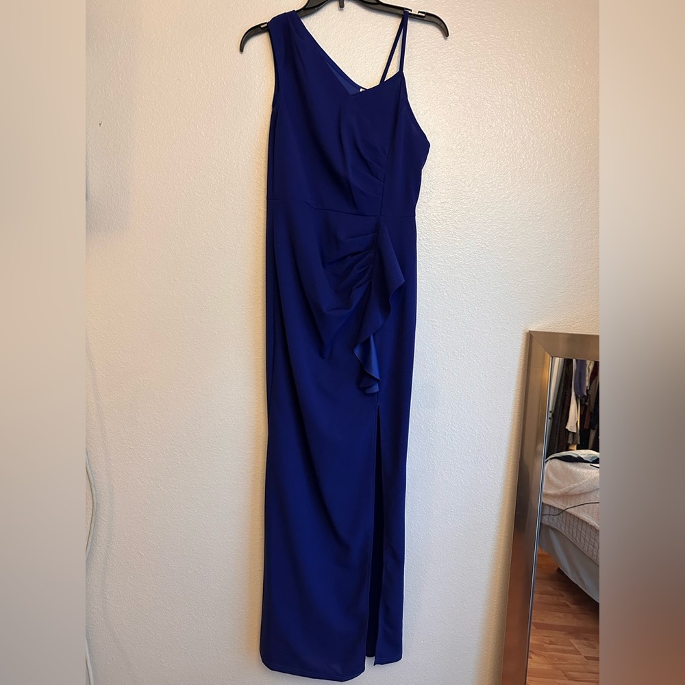 Royal blue one shoulder gown